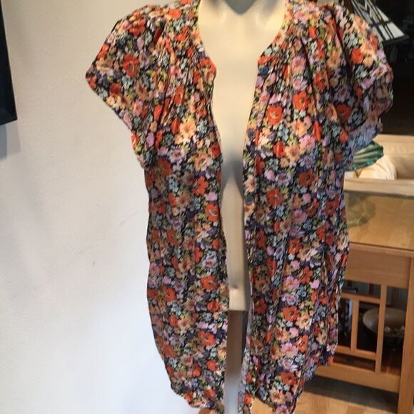 Rebecca Taylor silk Moonlight smocked top flutter short sleeve button down 8 - Picture 1 of 8